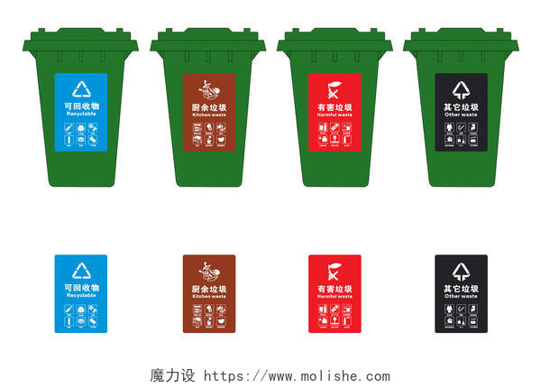 绿色环保彩色垃圾分类标识图标矢量免抠图
